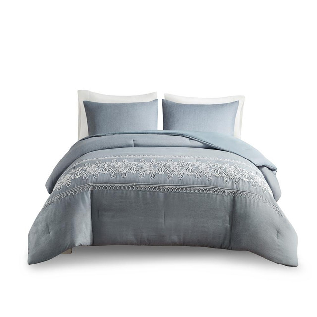 Embroidered Comforter Set, Full/Queen, Blue