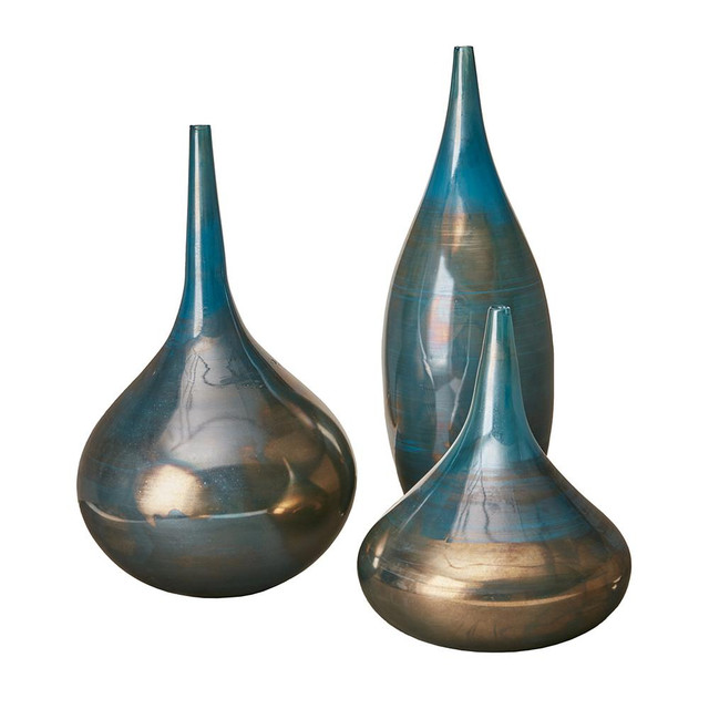 Glass Vase, Blue Metal