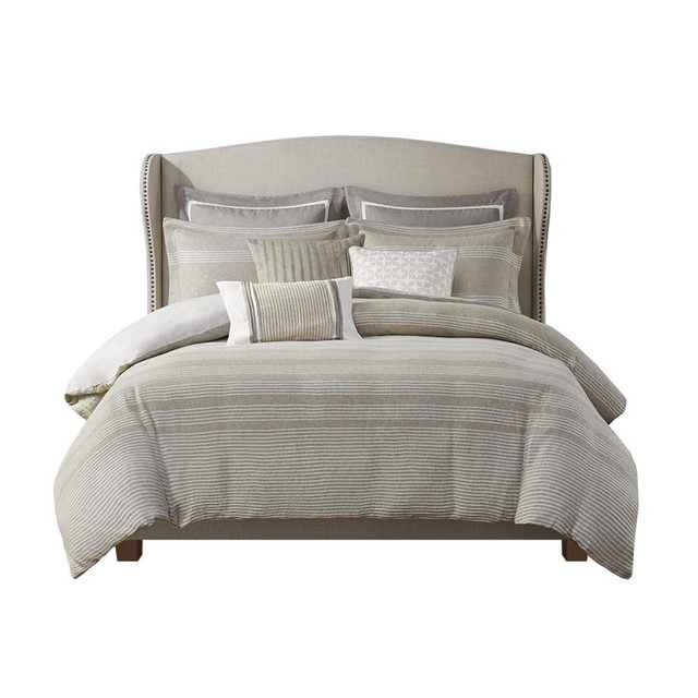 8 Piece Oversized Jacquard Comforter Set with Euro Shams and Throw Pillows