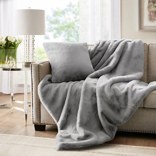 100% Polyester Solid Faux Fur Throw Grey 60x70''