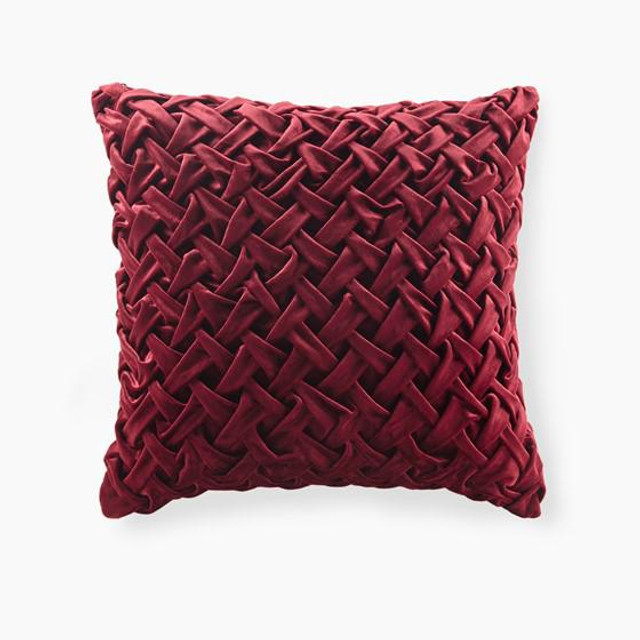 100% Polyester Velvet With Pintucked Square  Pillow Burgundy 20x20"