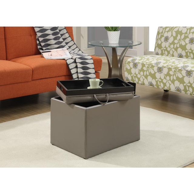Designs4Comfort Accent Storage Ottoman with Reversible Tray Taupe Gray Faux Leather