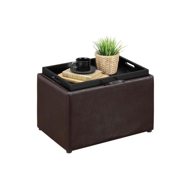 Designs4Comfort Accent Storage Ottoman with Reversible Tray Espresso Faux Leather
