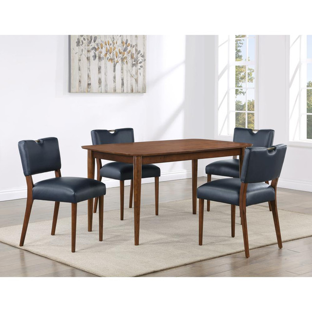 Bonito Midnight Blue Faux Leather 5PC Dining Set in Walnut Finish
