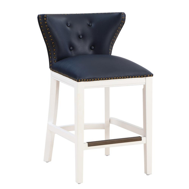 Marco Midnight Blue Faux Leather and White Wood Counter Stool