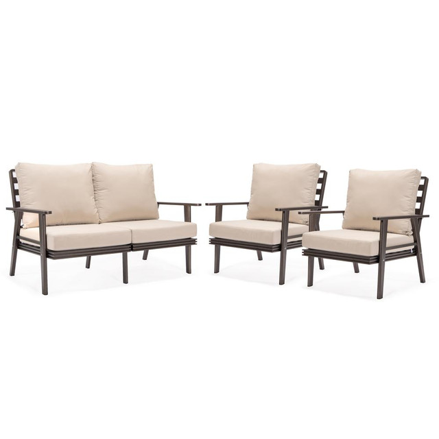3-Piece Outdoor Patio Set with Brown Aluminum Frame and Loveseat and Armchairs