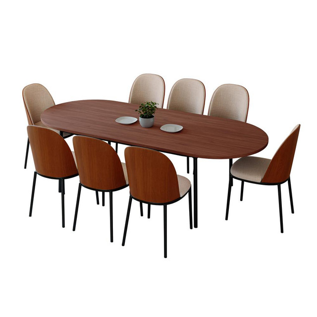 9-Piece Dining Set in Steel Frame with 8 Dining Chairs and 83" Oval Dining Table