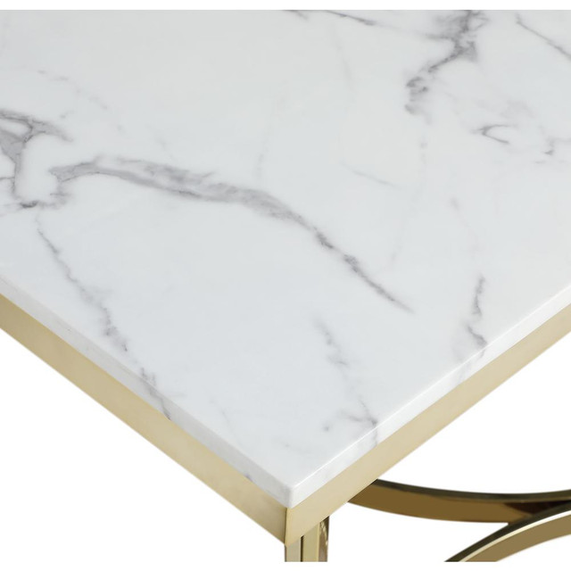 Itoro White with Gold Stone Marble Laminate Rectangle Dining Table