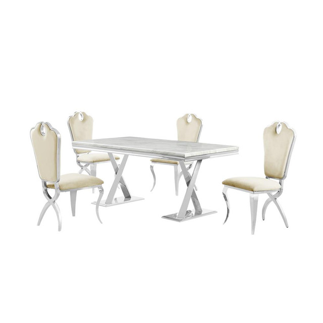 Gernot Cream with Stainless Steel 5-Piece Dining Set