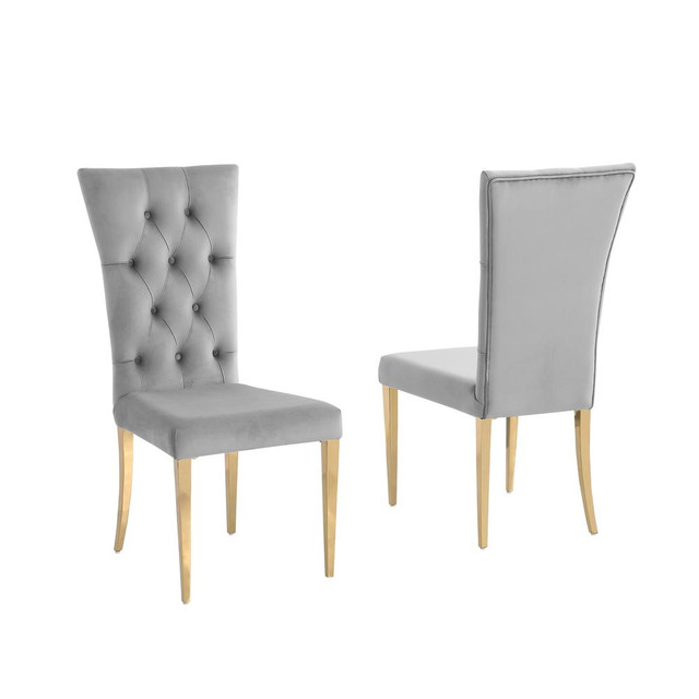 Danis Grey Velvet with Gold Dining Chairs, Set of 2