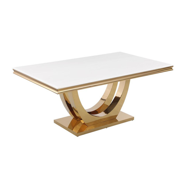 Danis Stone Marble Laminate Gold Rectangle Dining Table