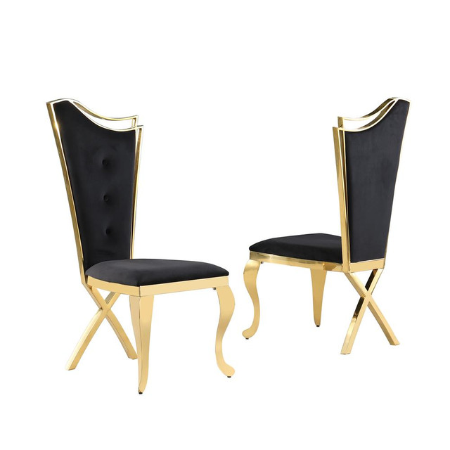 Ivane Black Velvet with Gold Dining Chairs, Set of 2