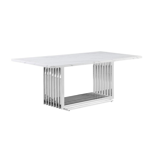 79" White marble table with a silver color base