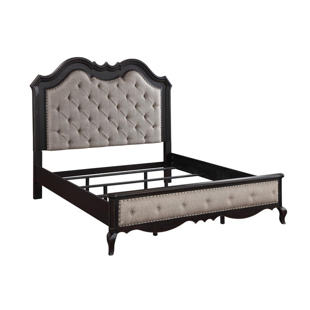 Chelmsford Tufted Fabric & Wood California King Bed in Beige/Antique Black