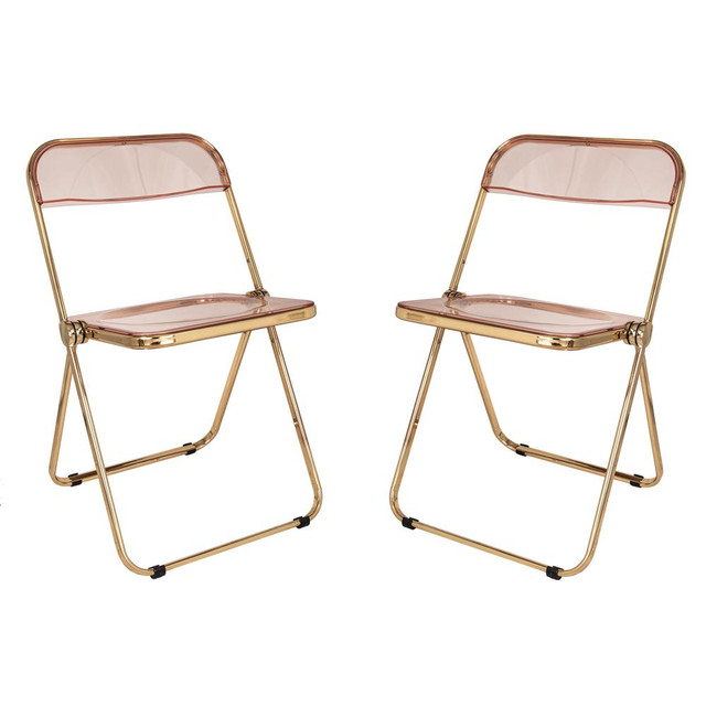 Lawrence Acrylic Folding Chair With Gold Metal Frame, Set of 2