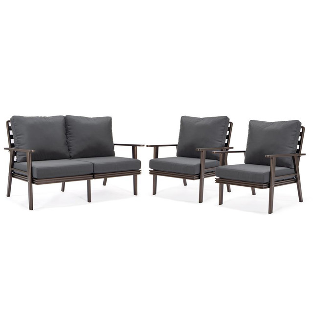 3-Piece Outdoor Patio Set with Brown Aluminum Frame