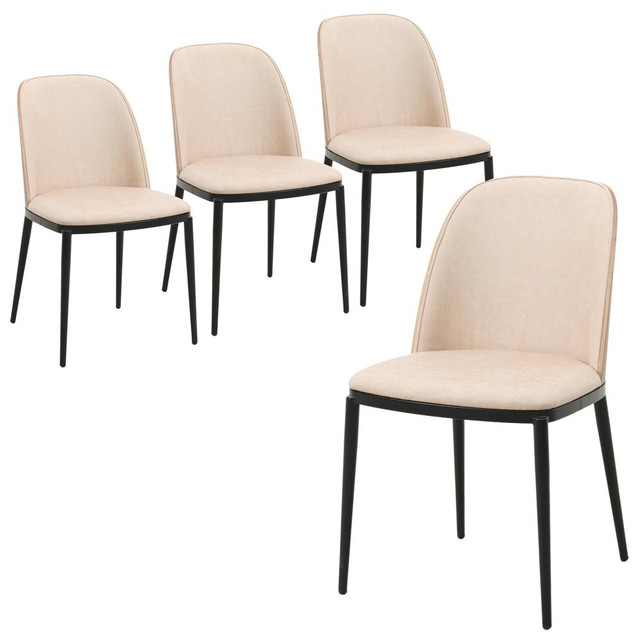Dining Side Chair with Leather Seat and Steel Frame Set of 4