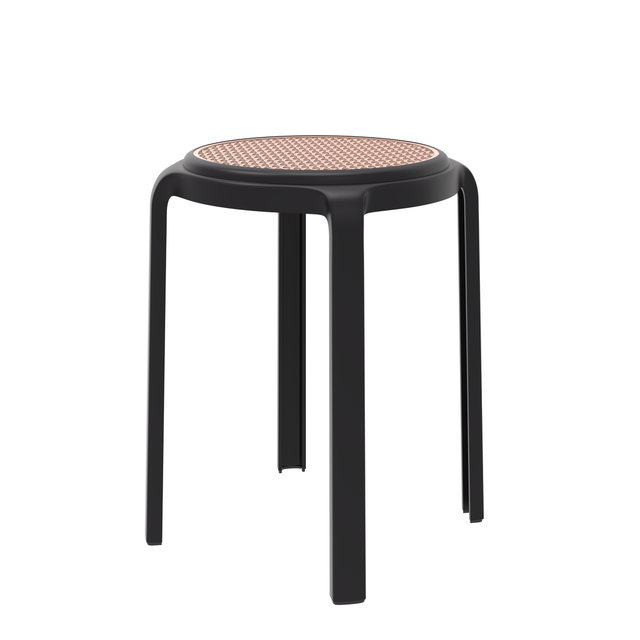 Tresse Series Stackable Round Poly Stool With Wicker Top 13 in Black