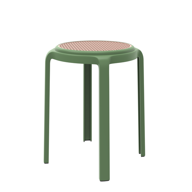 Tresse Series Stackable Round Poly Stool With Wicker Top 13 in Green