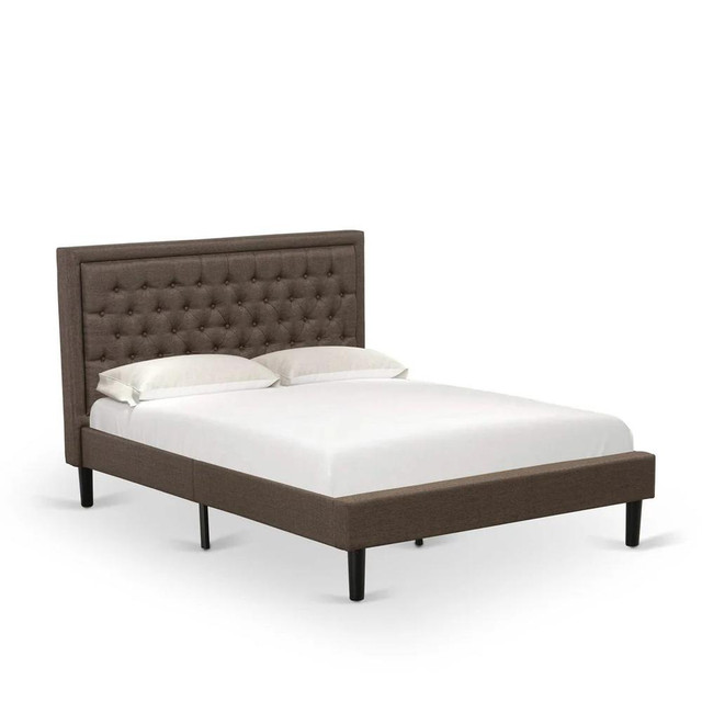 KD18Q-2HI0M 3 Piece Queen Size Bed Set - Bed Frame Brown Headboard with 2 Wood Nightstand - Black Finish Legs