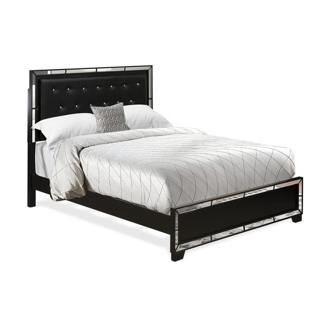 NE11-Q0000C 2-Piece Nella Bedroom Set with Button Tufted Queen Bedframe and Chester Drawers - Black Leather Headboard and Legs