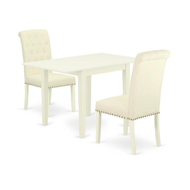 East West Furniture 3-Piece Dining Room Set-A Modern Dining Table and 2Linen FabricDinning Room Chairs with Button Tufted Back - Linen White Finish