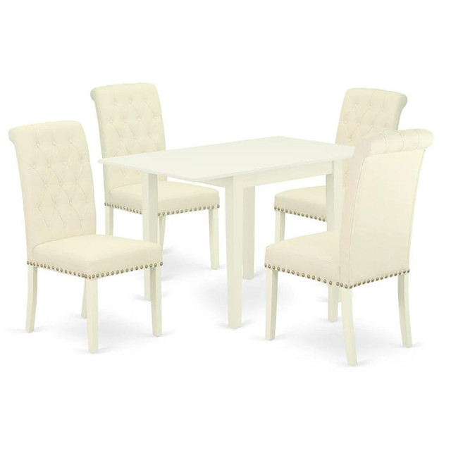 East West Furniture 5-Piece Dinner Table Set-A Mid Century Modern Table and 4Linen FabricDining Chairs with Button Tufted Back - Linen White Finish