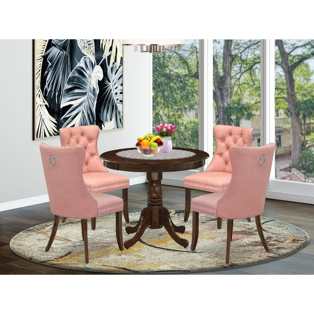 5 Piece Dinette Set Consists of a Round Dining Table with Pedestal
