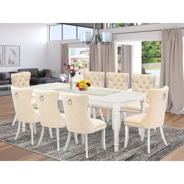 9 Piece Kitchen Table Set Contains a Rectangle Dining Table with Butterfly Leaf