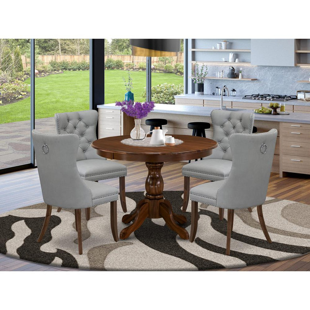 5 Piece Dining Room Furniture Set Contains a Round Solid Wood Table