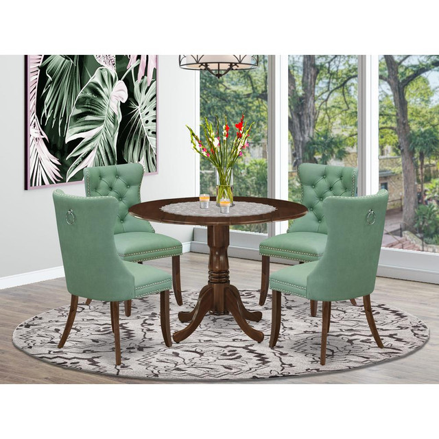 5 Piece Dining Table Set Consists of a Round Kitchen Table with Dropleaf