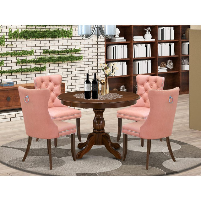 5 Piece Dining Room Furniture Set Consists of a Round Solid Wood Table