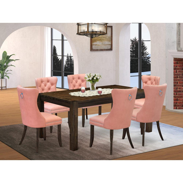 7 Piece Dining Set Contains a Rectangle Rustic Wood Table