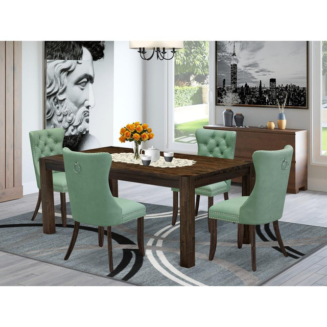 5 Piece Dining Room Set Contains a Rectangle Rustic Wood Table