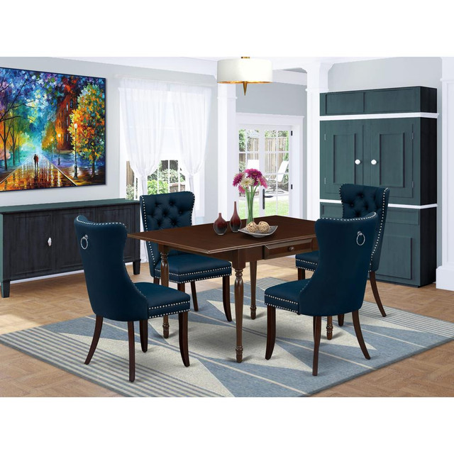 5 Piece Kitchen Table Set Consists of a Rectangle Dining Table with Dropleaf