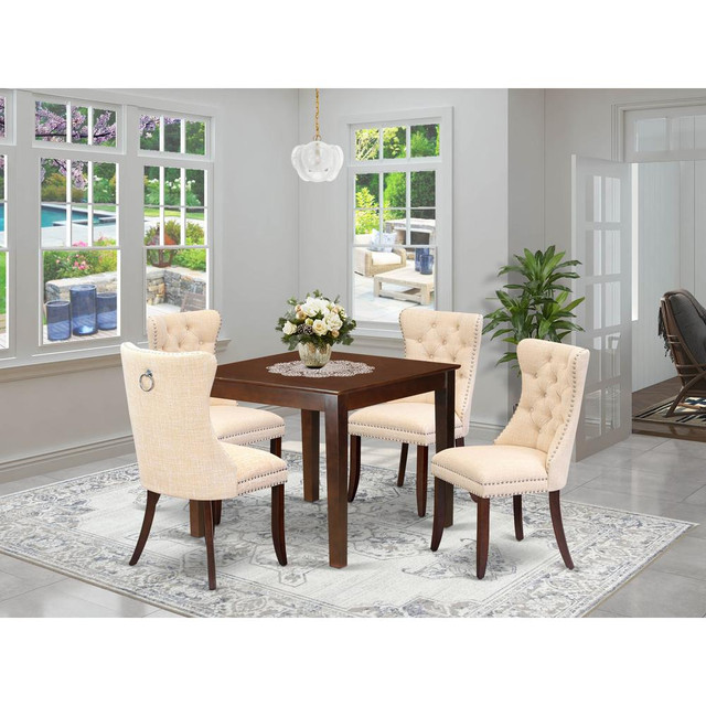 5 Piece Kitchen Table & Chairs Set Contains a Square Modern Dining Table