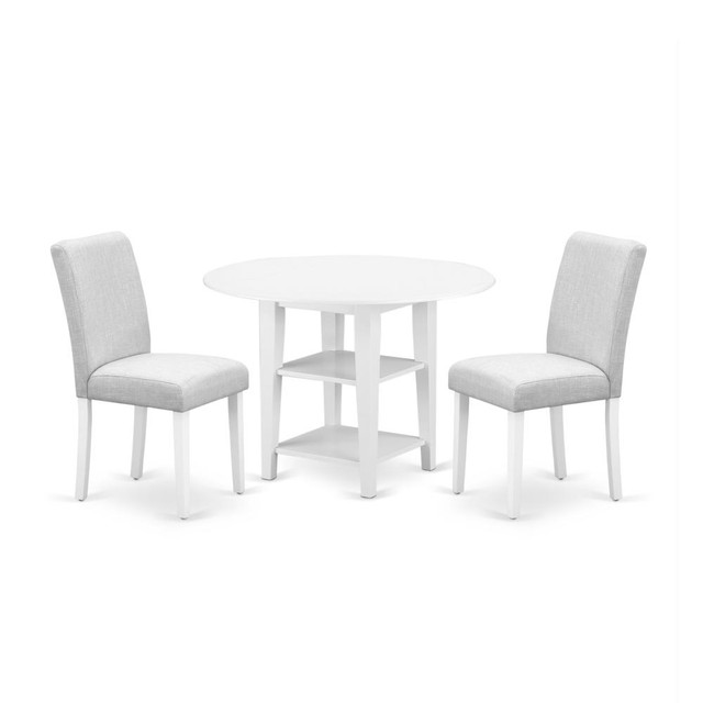 3Pc Round 20/42 Inch Table With 2 11-Inch Drop Leaves And 2 Parson Chair