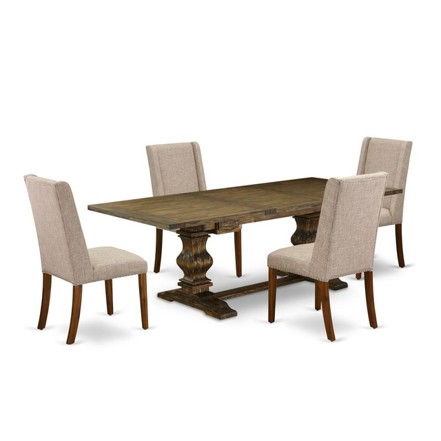 5-piece dinette set with Chairs Legs and Clay Linen Fabric