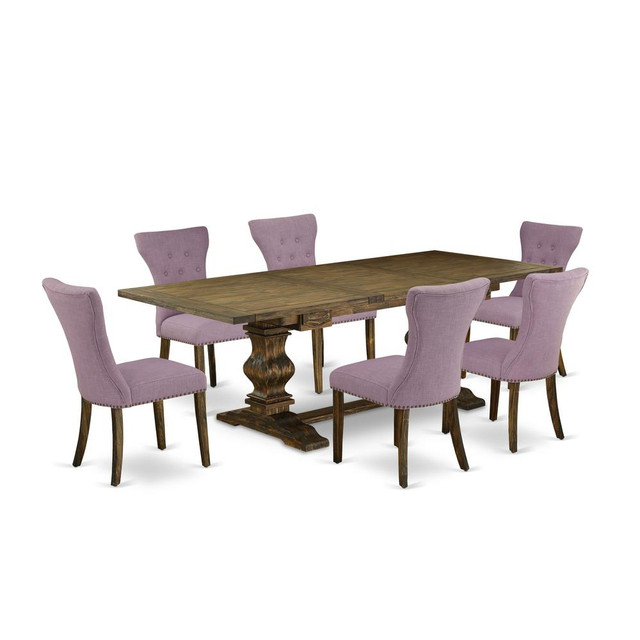 7-pieces kitchen table and chairs with Chairs Legs and Dahlia Linen Fabric