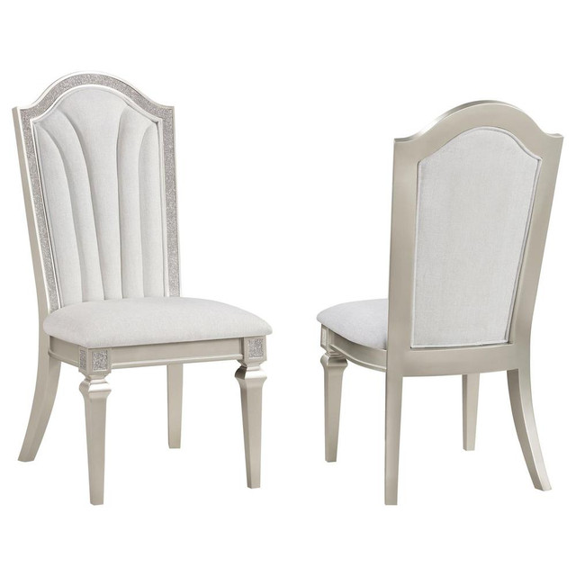 Dining Side Chair with Faux Diamond Trim Ivory and Silver Oak (Set of 2)