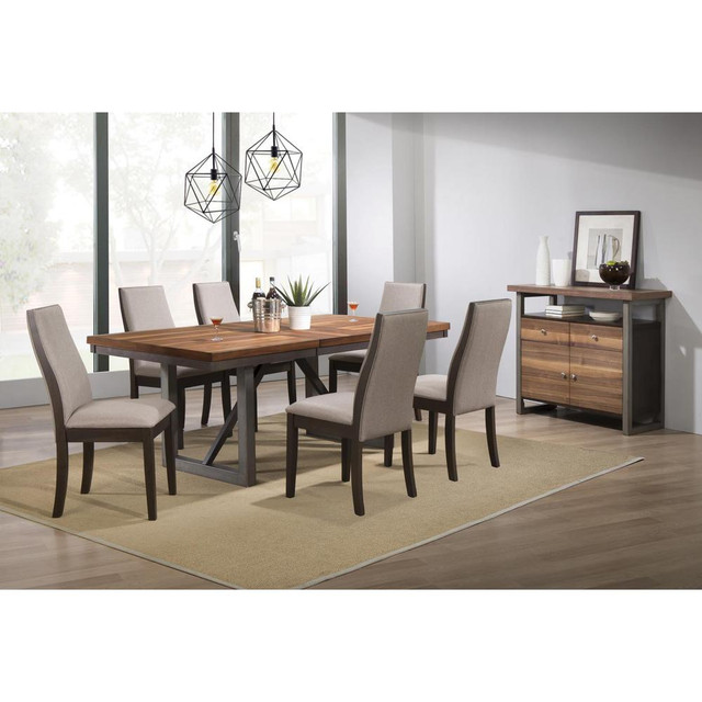 Spring Creek 7-piece Dining Room Set Natural Walnut and Chocolate Brown