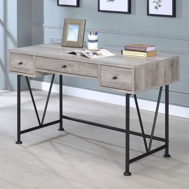 Analiese 3-drawer Writing Desk Grey Driftwood and Black