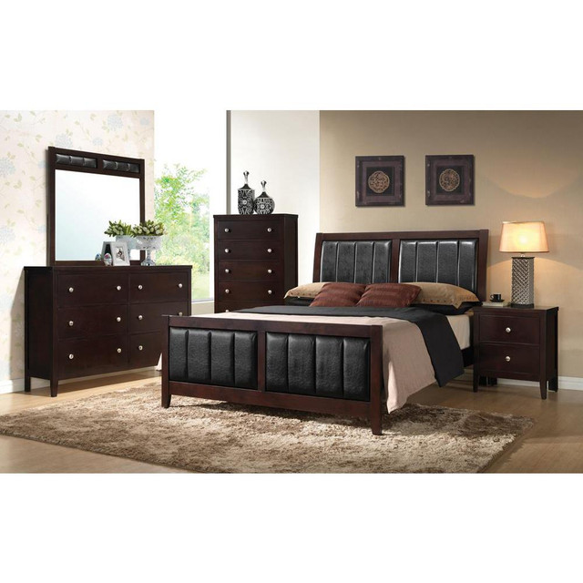 Carlton 5-piece Full Upholstered Bedroom Set Cappuccino and Black
