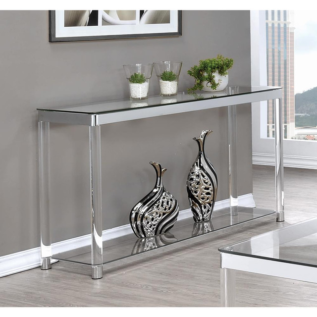 Anne Sofa Table with Lower Shelf Chrome and Clear