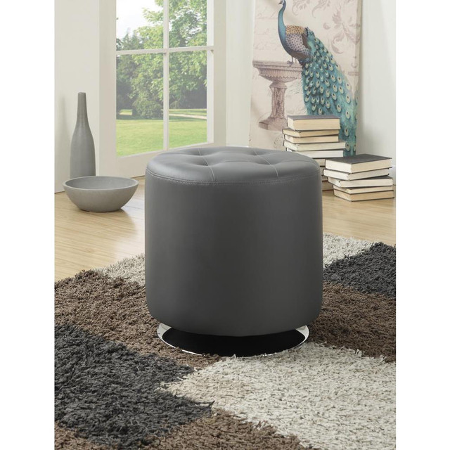 Bowman Round Upholstered Ottoman Grey