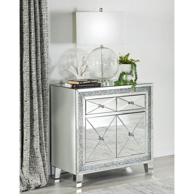 Arwen 2-drawer Accent Cabinet Clear Mirror with LED Lighting