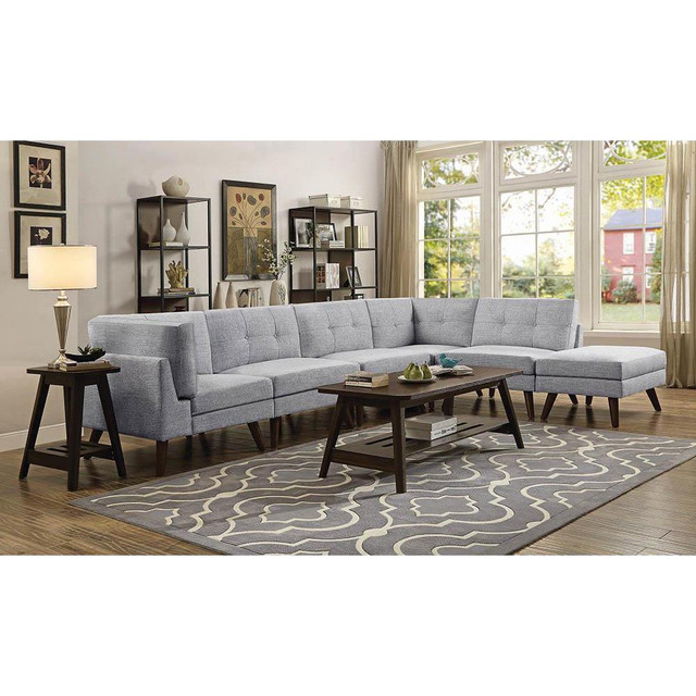 Churchill 6-piece Upholstered Modular Tufted Sectional Grey and Walnut