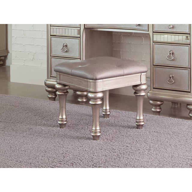 Bling Game Upholstered Vanity Stool Metallic Platinum