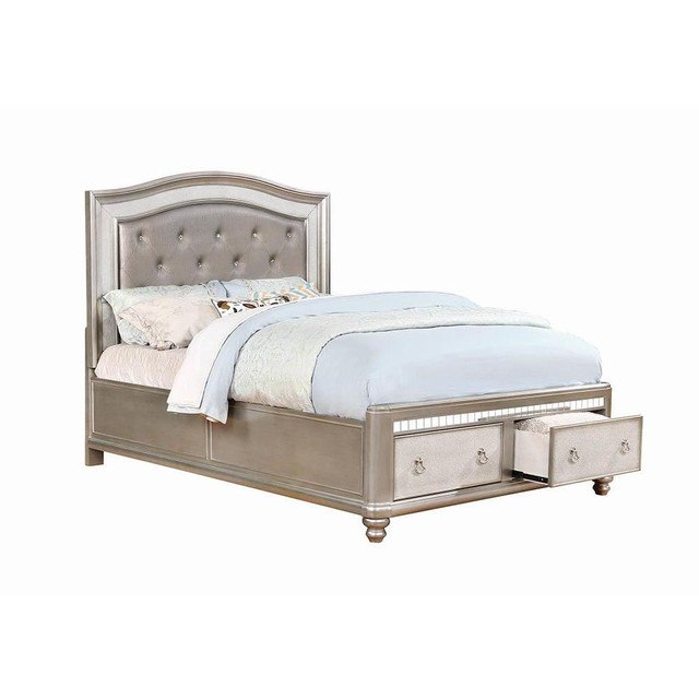 Bling Game Upholstered Storage Eastern King Bed Metallic Platinum