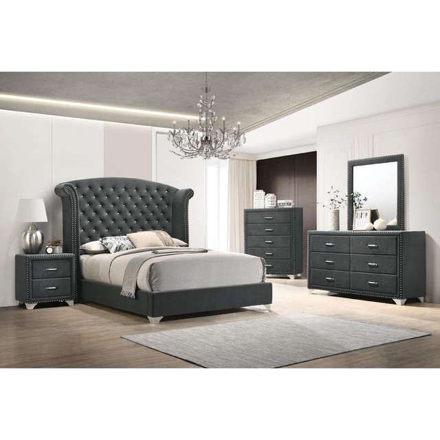 Melody 5-piece Eastern King Tufted Upholstered Bedroom Set Grey